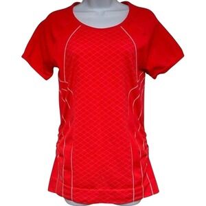 Athleta‎ Finish Fast Line Tee Red Ruched Side Seamless Top Women's Medium